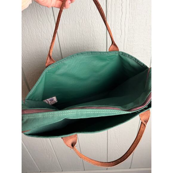 Vintage Tahoe 94 Duffel Bag Green Canvas Leather Handles Retro Travel Carry-On - Picture 6 of 8